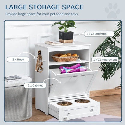 PawHut Pet Feeder Station Dog Storage Feeding Station Food Cabinet