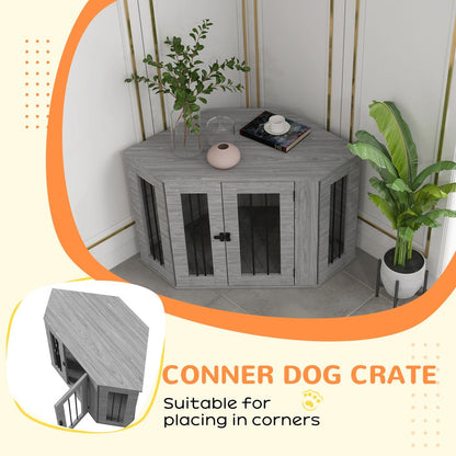 PawHut Dog Crate Furniture for Medium Dogs w/ Cushion, Large Door - Grey