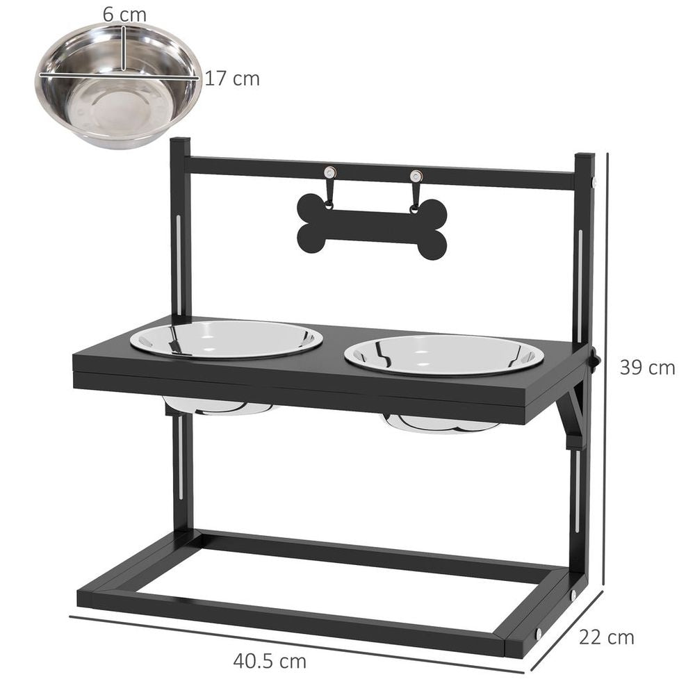 PawHut Raised Dog Bowl w/ Adjustable Height Stand